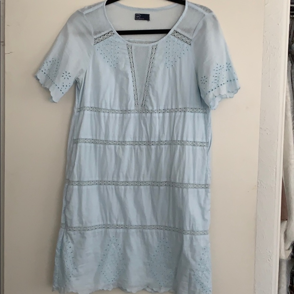 GAP baby blue shift cotton and eyelet dress